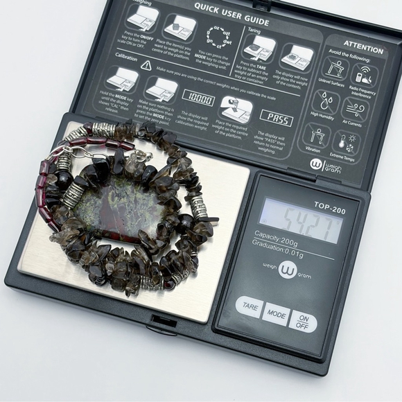 Vintage Dragon's Blood Jasper Smokey Quartz Rhodolite Garnet Necklace Sterling - Picture 7 of 7